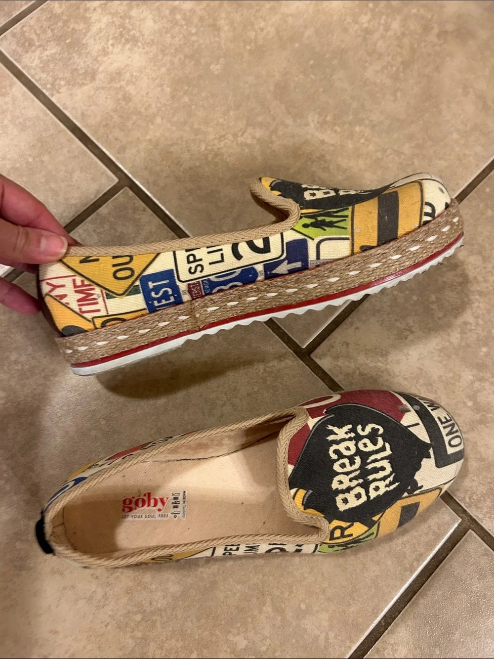 Goby Break Rules Graphic Canvas Slip-On Flats